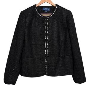 Talbots RSVP 16 Black Tweed Pearl Jacket Elegant Boucle Blazer Evening Topper